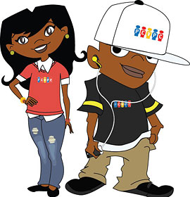 Briana and Damon, characters in a series of animated videos to convey research-based violence prevention messages.